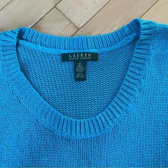 Lauren Ralph Lauren Sweater Women's Medium Blue Loose Knit 3/4 Sleeve Pullover - Picture 2 of 8